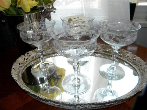 Etched Glass Vintage Champagne Glasses With Fluted Edges Set Etsy