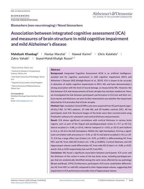 Pdf Association Between Integrated Cognitive Assessment Ica And