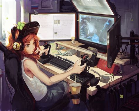 Anime Gamer Girl Room Gaming Setup Headphones Gamer Girls