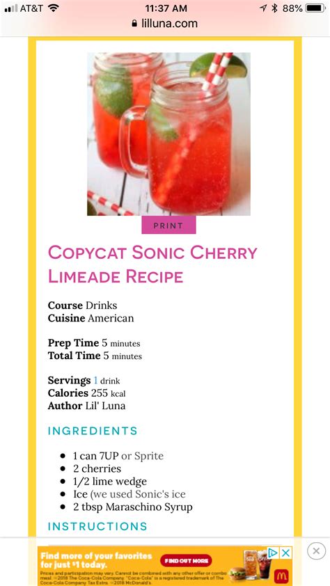 Sonic Cherry Limeaid Cherry Limeade Recipe Sonic Cherry Limeade