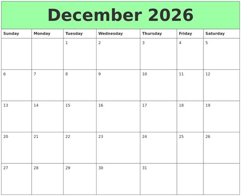 December 2026 Printable Calendars