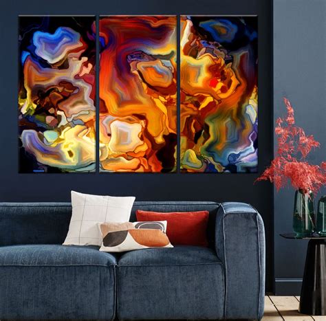 Multicolor Abstract Wall Art Colorful Print On Canvas Etsy Uk