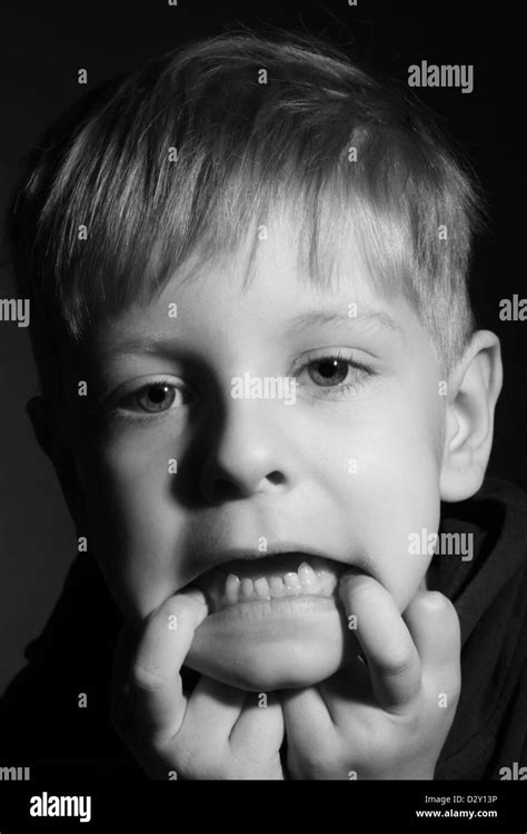 Little Boy Make Funny Face Black And White Stock Photo Alamy