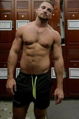 Shirtless Male Beefcake Gym Jock Masculine Hunk Locker Room Man Photo
