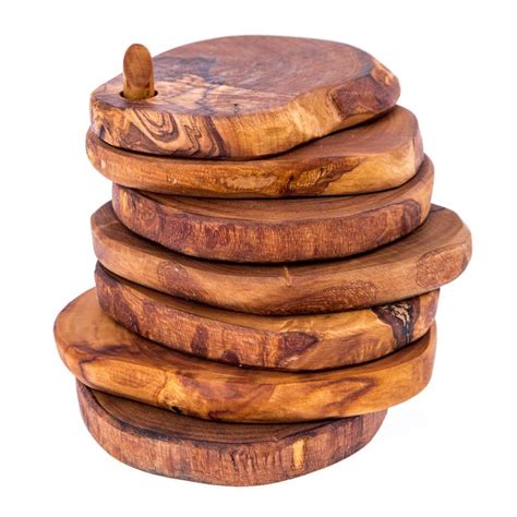 Olive Wood Drink Serving Coasters Set Of 6 Handmade Rustic Coasters