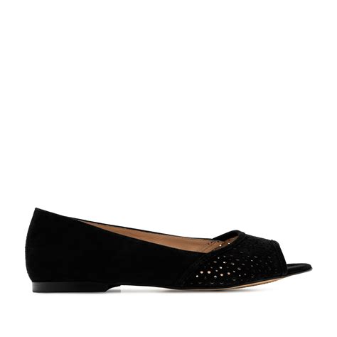 Open Toe Ballet Flats In Black Suede Leather Outlet Flat Shoes