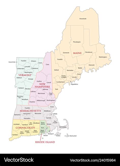 New England States Administrative Map Royalty Free Vector