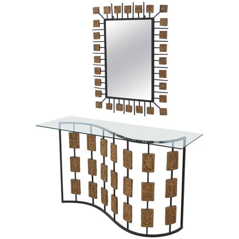 Attributed To Clizia Console And Mirror Lacquered Metal And Terracotta For Sale At 1stdibs