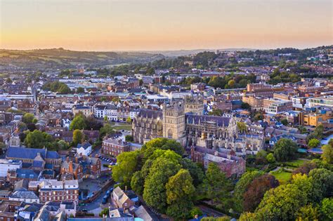 Aerial View Over Exeter City Centre And Exeter Cathedral Exeter Devon