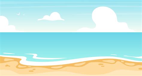 Beach Flat Flat Vector Illustration Summer Ocean Sea Scenery Backdrop