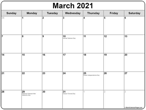 This page contains a national calendar of all 2021 public holidays. March 2021 calendar with holidays