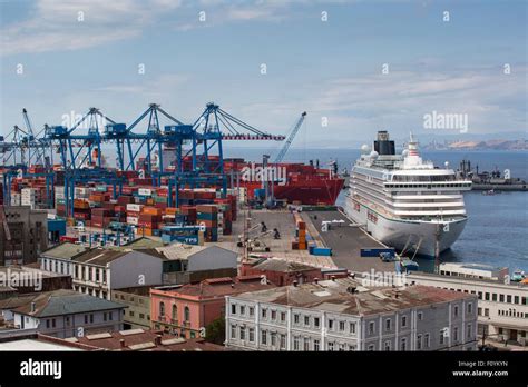 Cruise Ship And Naval Vessel Valparaiso Chile Stock Photo Alamy