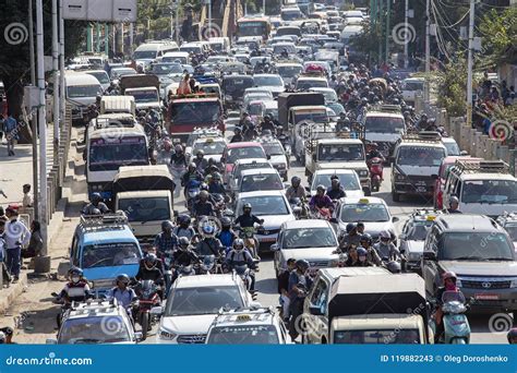 View Of Traffic Jam On The Day Time In Kathmandu Nepal Crowded