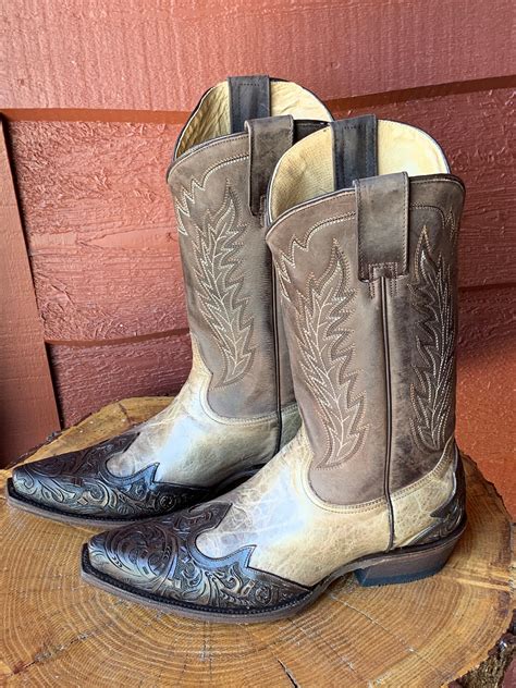 Stetson Mens Blaze Hand Tooled Wing Tip Snip Toe Cowboy Boots 6162 40