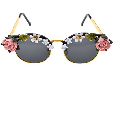 Fashion Women Roses Flower Oval Sunglasses Baroque Retro Sun Glasses Vintage Ladies Shades