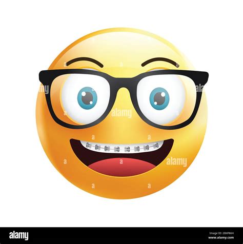High Quality Emoticon On White Backgroundglasses Emoji With Braces