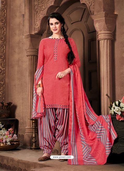 Buy Peach Designer Wear Pure Pashmina Jacquard Punjabi Patiala Suit