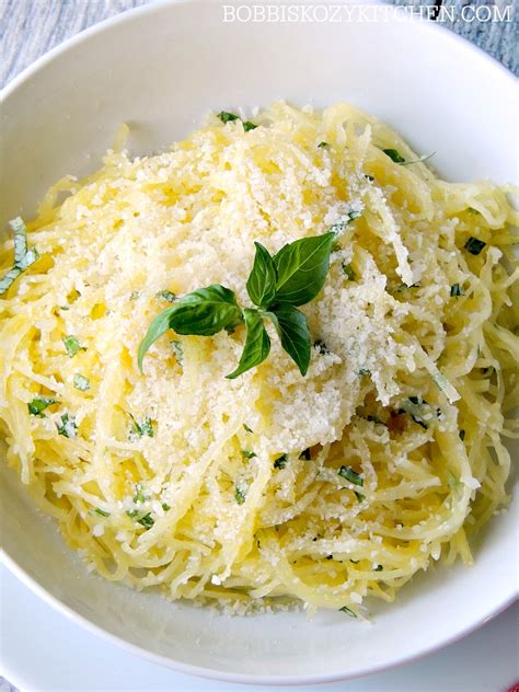 Herbed Spaghetti Squash With Garlic And Parmesan Bobbis Kozy Kitchen
