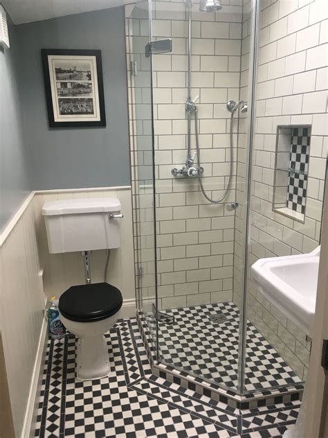 Victorian bathroom, edwardian bathroom, antique bathroom, historic bathroom, antique sanitaryware, 1900s art deco bathroom from the 1930s with high cistern toilet and geometric tiles. My finished bathroom. Victorian floor and wall tiles from ...