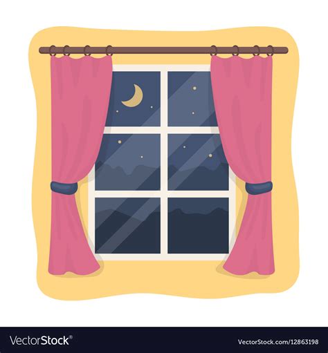 Night Out The Window Icon In Cartoon Style Vector Image