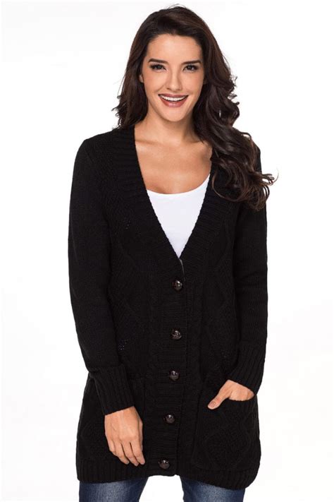 Hanna Women Front Button Down Long Sleeve Cardigan Sweater With Pockets
