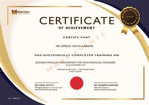 Third Sample Of Mawa Events Certificate Of Achievements By Mawaevents