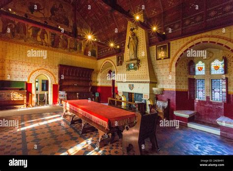 The Ornate Wall Decorations In The Banqueting Hall At Castell Coch