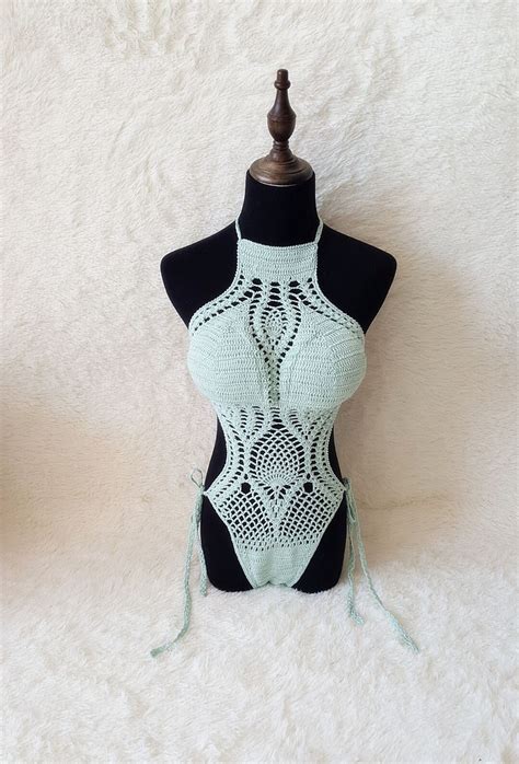 2020 Women Crochet Swimsuit Solid Solor Knitted Swimsuit Femail