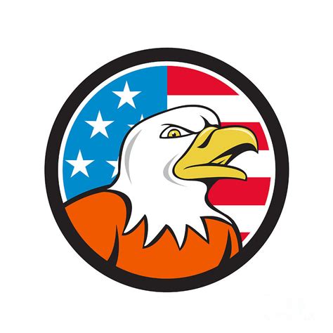 American Bald Eagle Head Angry Flag Circle Cartoon Digital