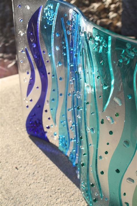 Hand Made Fused Glass Sculpture Rolling Waves By J M Fusions Llc