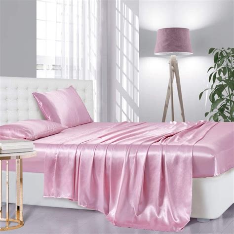 Pink Satin Silk Piece Bed Sheet Set Inch Deep Pocket Etsy