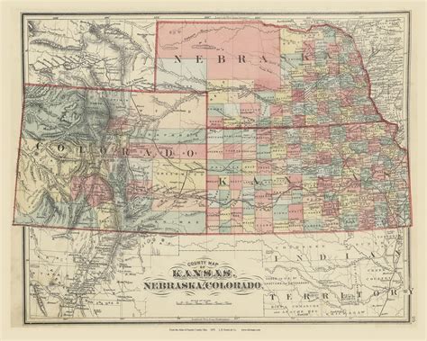 County Map Of Kansas Nebraska And Colorado 109 1875 Old Map Custom