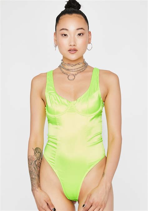 Neon Green Satin Bodysuit With Underwire Dolls Kill