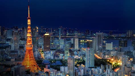 Tokyo Tower and skyline during blue hour, Minato, Tokyo, Japan ...