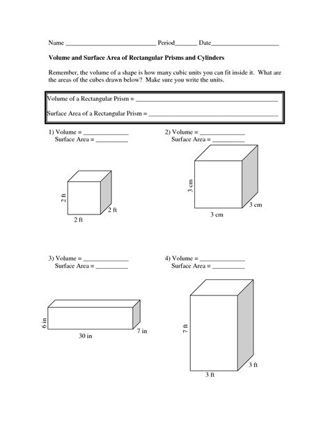 Surface Area And Volume Of Prism Worksheet