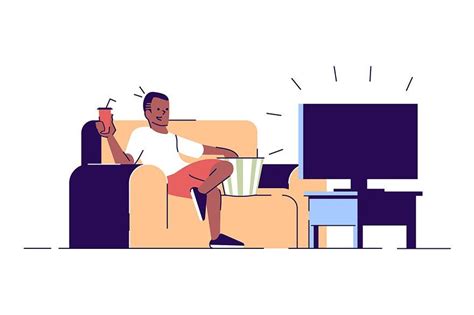 Man Watching Tv Flat Illustration In 2024 Illustration Cartoon Man