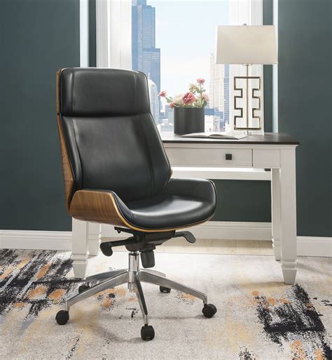 Acme Conroy Executive Office Chair In Black Bonded Leather And Walnut
