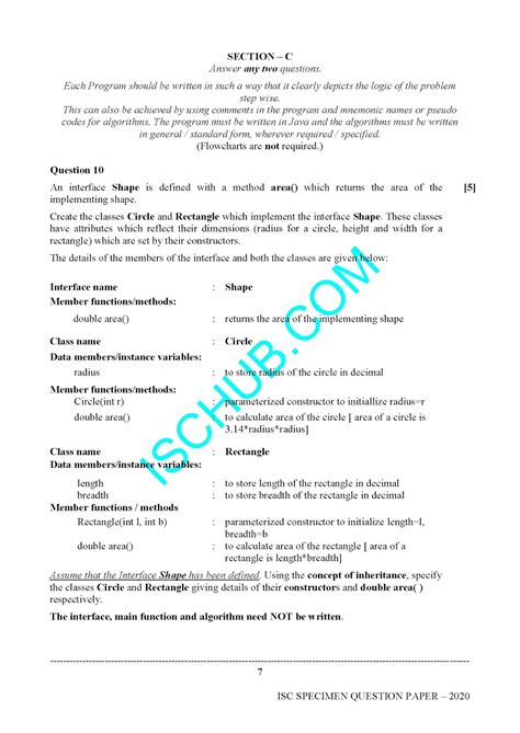 Isc Class 12 Computer Science Paper 1 Theory Specimen