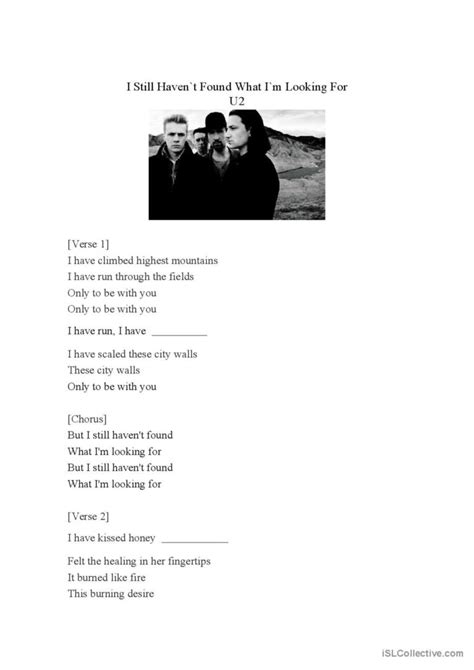 U2 I Still Haven T Found What I M L English ESL Worksheets Pdf Doc