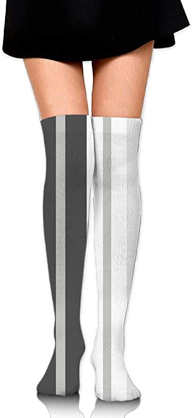High Elasticity Girl Cotton Knee High Socks Uniform Stripe Grey Black