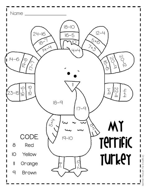 Turkey Add And Color Thanksgiving Math Worksheets Thanksgiving
