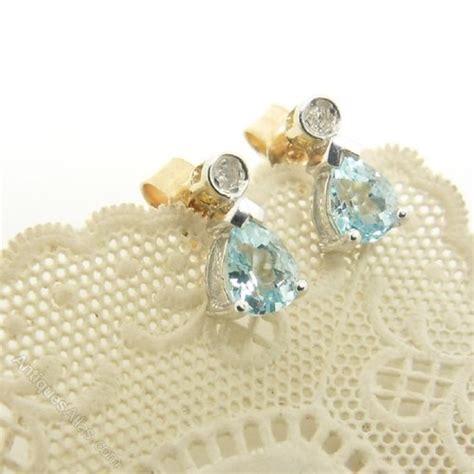 Antiques Atlas Beautiful Ct Gold Blue Topaz Diamond Earrings