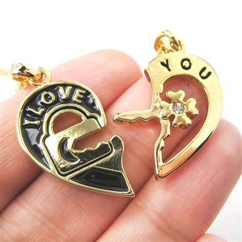Couples 2 Piece Heart Shaped I Love You Lock And Key Pendant Necklace