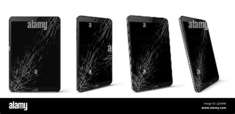 Mobile Phone With Broken Screen Front And Side View Smashed Smartphone