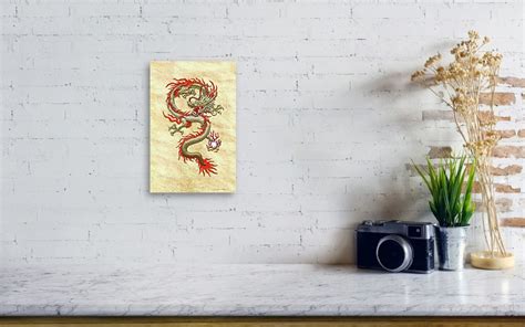 Golden Chinese Dragon Fucanglong On Rice Paper Metal Print By Serge