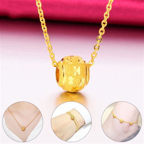 Pure 24k Yellow Solid Gold Necklace Womens O Link Chain 165l Ball