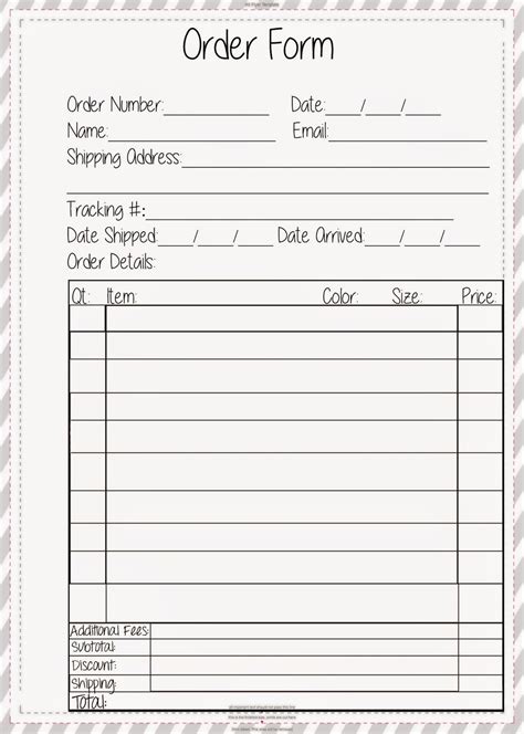 Free Order Form Template Printable Printable Forms Free Online