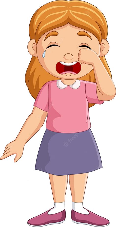 Premium Vector Cartoon Little Girl Standing And Crying