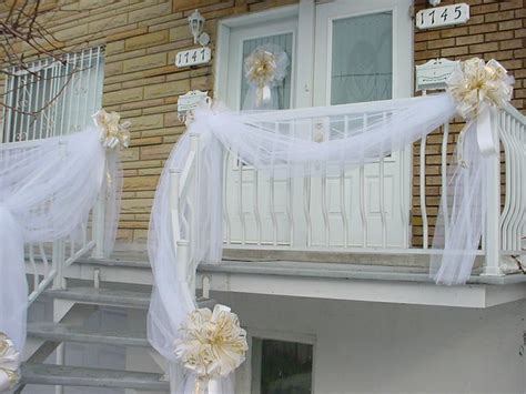 Gold And White Wedding Door Bow And Railing Tulle Drapes 2 Flowers