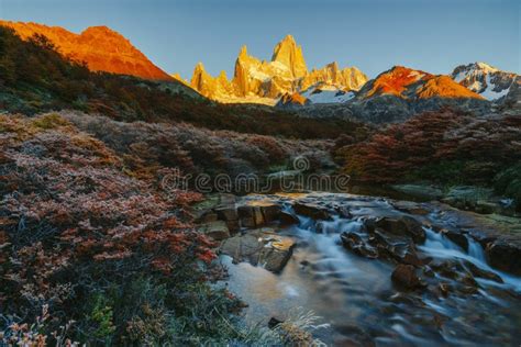 View Of Mount Fitz Roy And The River In The National Park Of Los